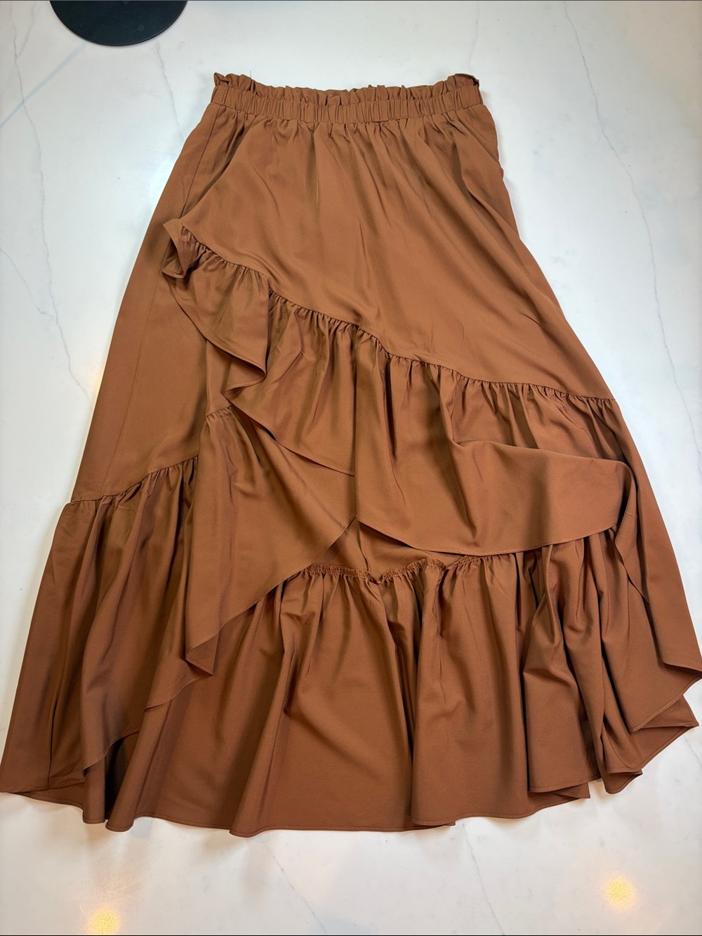 Tiered Ruffle Maxi Skirt - Rust Brown